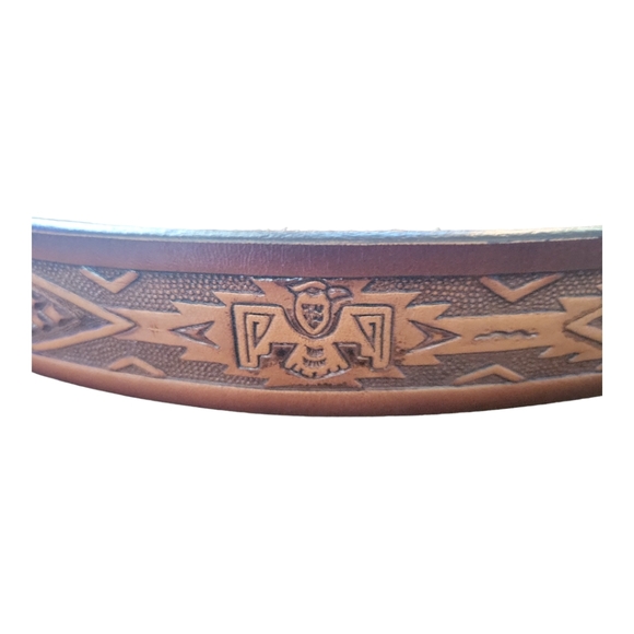 Vintage 80's Thunderbird Aztec Leather Tooled Belt "Bill" Size 36 - Picture 3 of 6